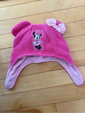 Disney Minnie Mouse girls knit winter hat pink bow lined